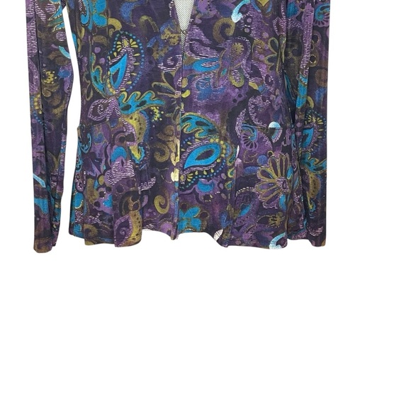 VTG CHICOS TRAVELERS Sz 1 Purple Turquoise Blue Slinky Cardigan - Picture 6 of 11